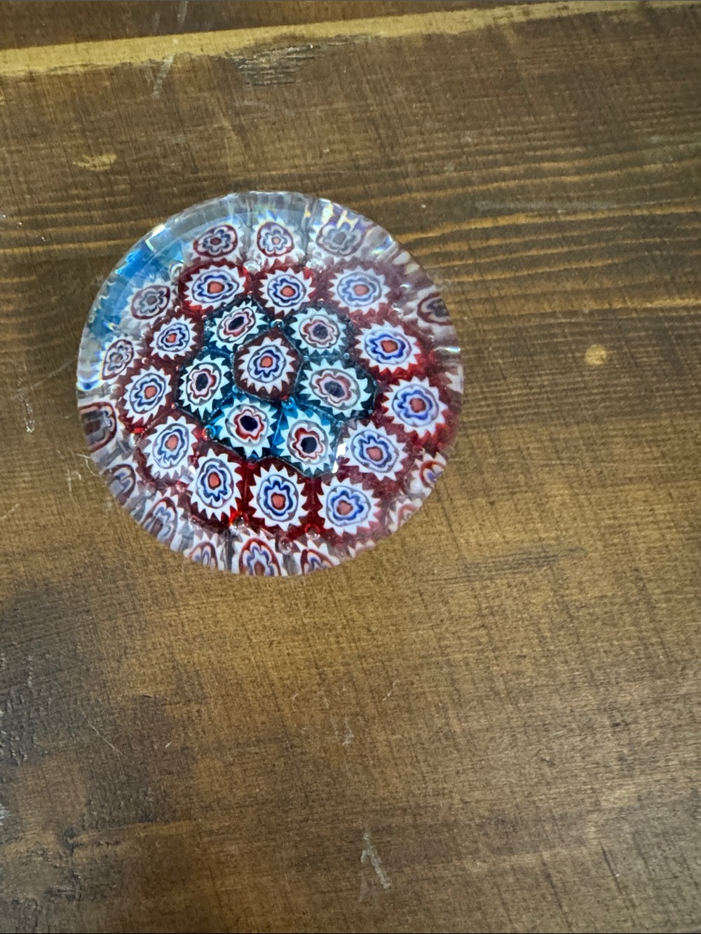 Glass Millefiori Paperweight in Red and Blue